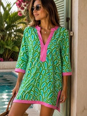 NWT Malabar Bay Organic Cotton Resort Cover Up Tunic Beach Coastal Palm Beach S